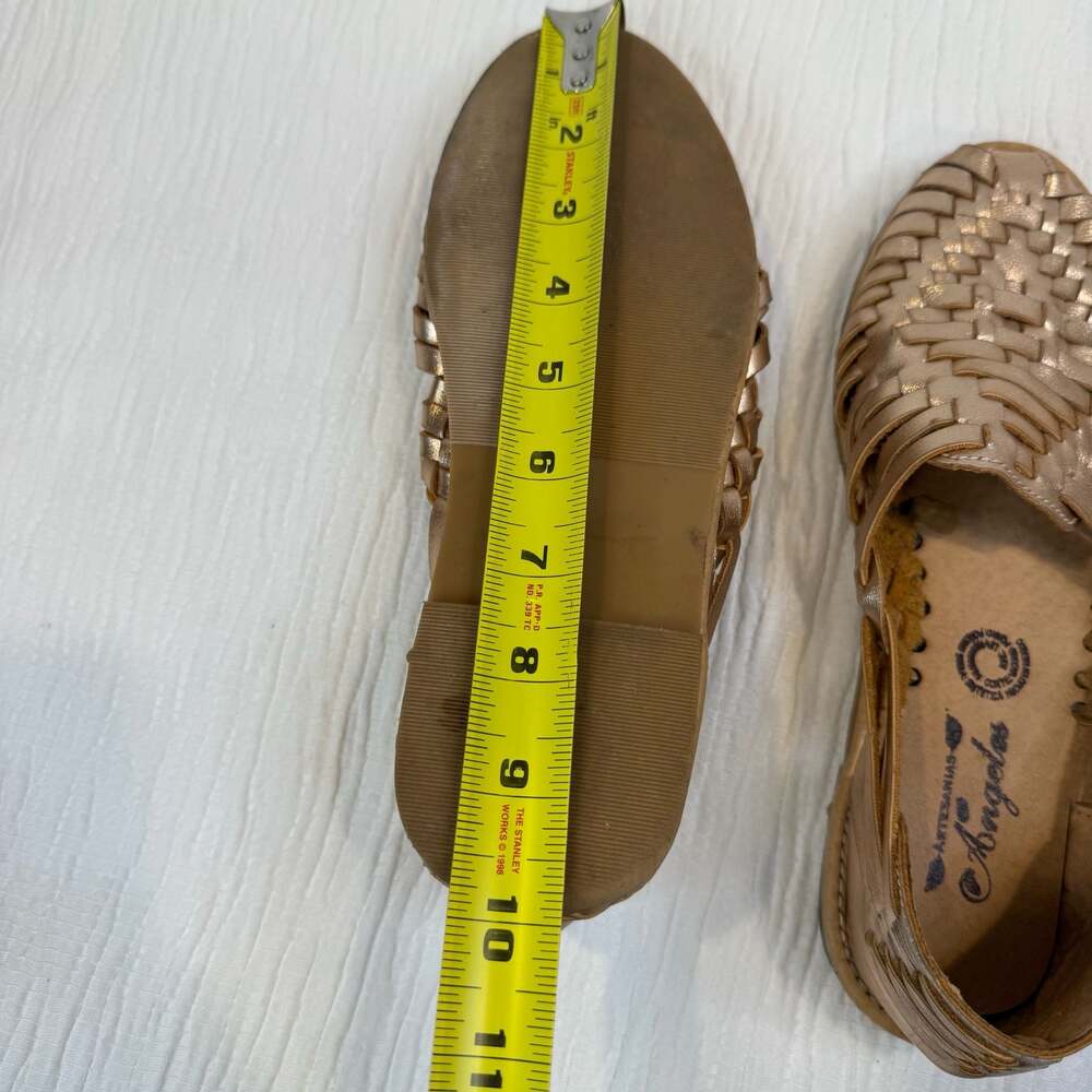Artesanias Angeles Metallic Gold Leather Woven Mexican Huarache Sandals 7 - Picture 15 of 16